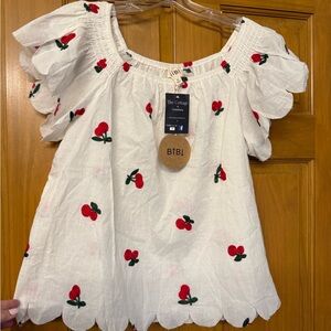 BiBi White Top with Red Cherry Embroidery “Cherry Lover Top”